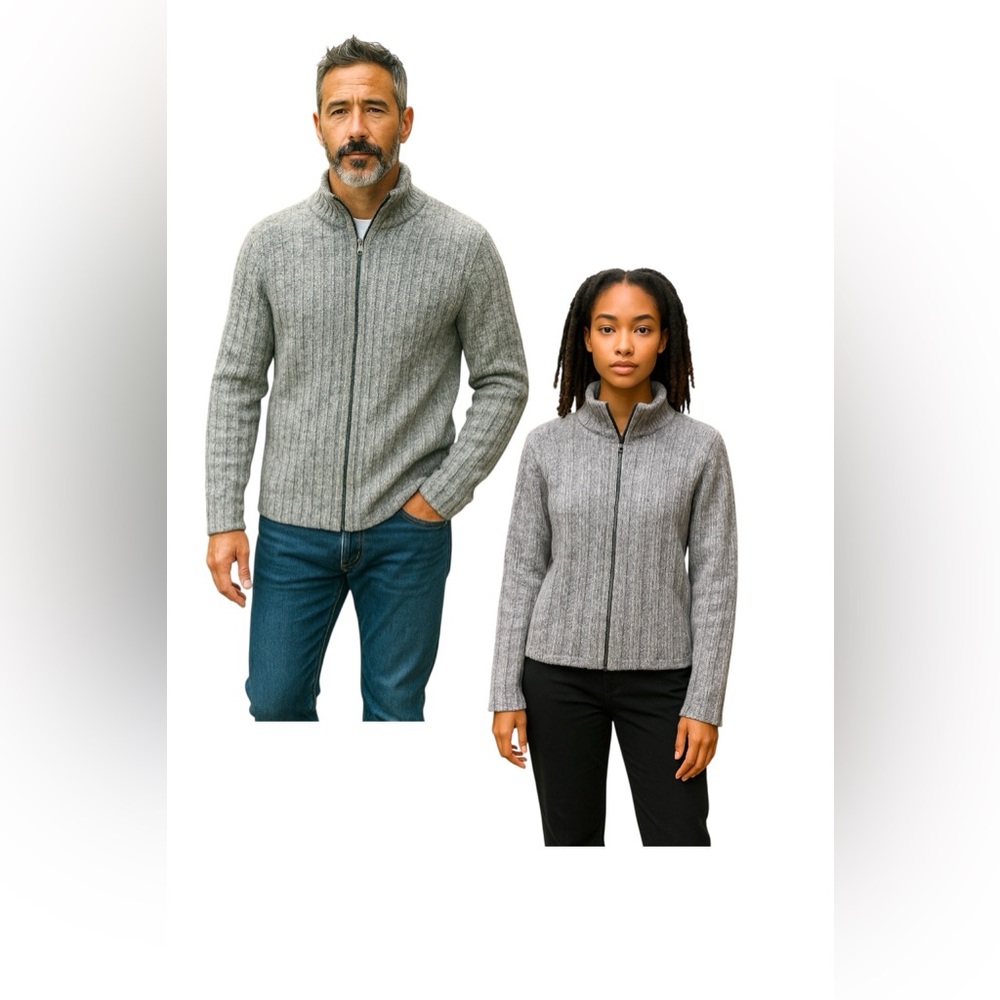SAHALIE Gray‎ White Cable Knit Sweater Cardigan XL Men Unisex Fall Casual Office